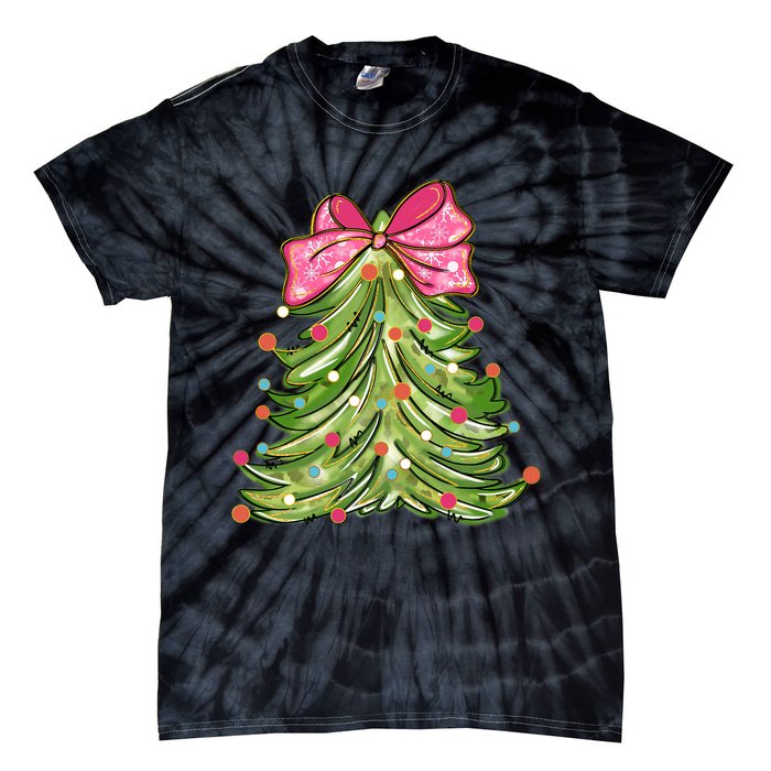 Coquette Christmas Tree Cute Happy Holidays Trendy Tie-Dye T-Shirt