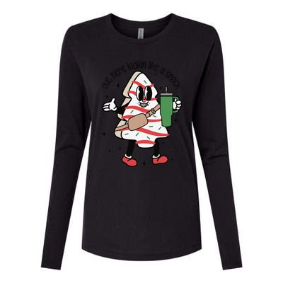 Cute Christmas Tree Cake Out Here Lookin Like A Snack Boojee Cool Gift Womens Cotton Relaxed Long Sleeve T-Shirt