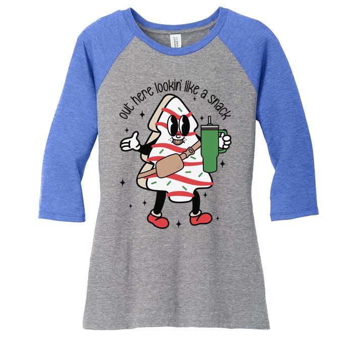 Cute Christmas Tree Cake Out Here Lookin Like A Snack Boojee Cool Gift Women's Tri-Blend 3/4-Sleeve Raglan Shirt