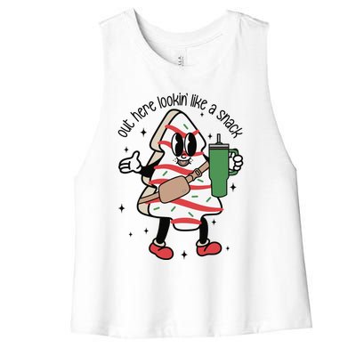 Cute Christmas Tree Cake Out Here Lookin Like A Snack Boojee Cool Gift Women's Racerback Cropped Tank