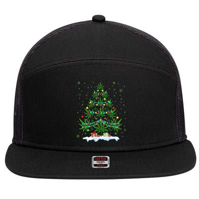 Cannabis Christmas Tree Xmas Funny Smoking Weed Marijuana 7 Panel Mesh Trucker Snapback Hat