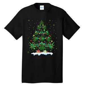 Cannabis Christmas Tree Xmas Funny Smoking Weed Marijuana Tall T-Shirt