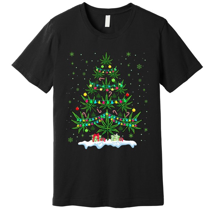 Cannabis Christmas Tree Xmas Funny Smoking Weed Marijuana Premium T-Shirt