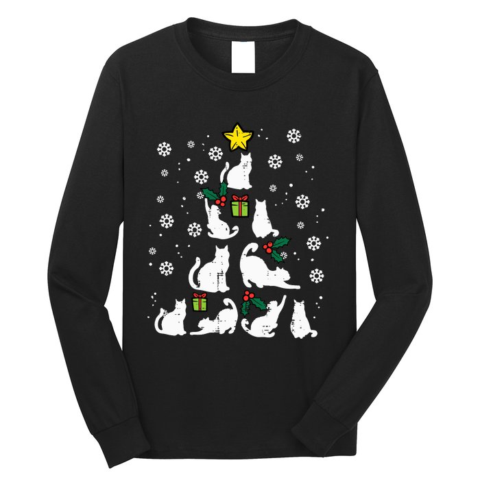 Cats Christmas Tree Cute Cat Lover Xmas Winter Long Sleeve Shirt