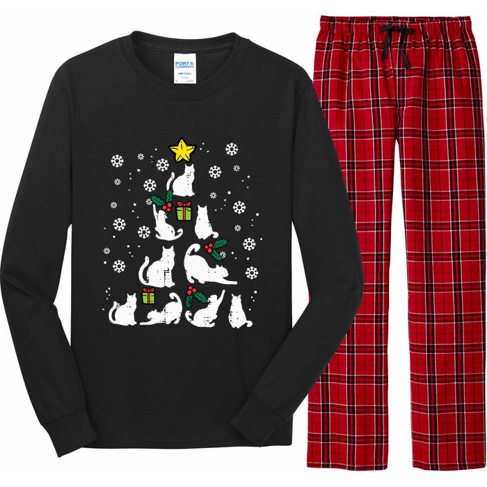 Cats Christmas Tree Cute Cat Lover Xmas Winter Long Sleeve Pajama Set