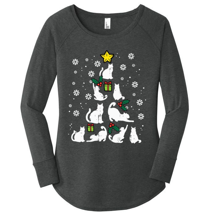 Cats Christmas Tree Cute Cat Lover Xmas Winter Women's Perfect Tri Tunic Long Sleeve Shirt