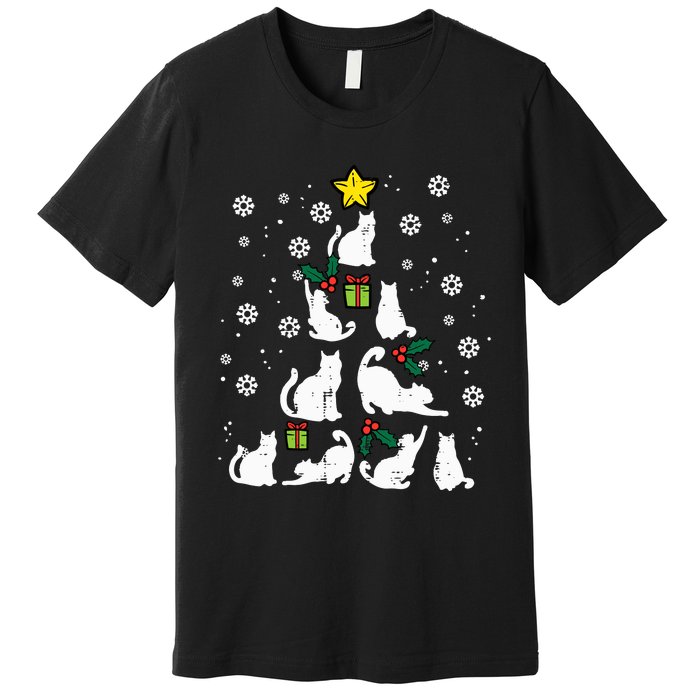 Cats Christmas Tree Cute Cat Lover Xmas Winter Premium T-Shirt