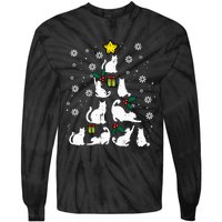 Cats Christmas Tree Cute Cat Lover Xmas Winter Tie-Dye Long Sleeve Shirt