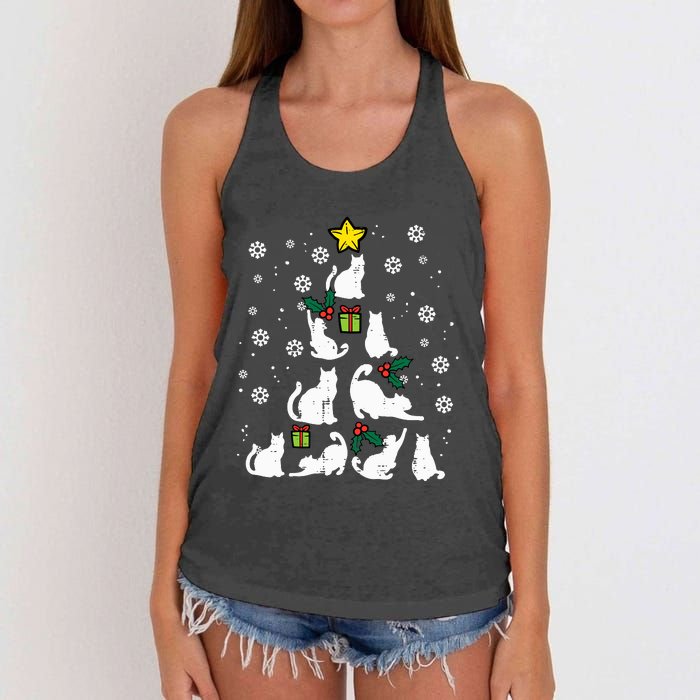 Cats Christmas Tree Cute Cat Lover Xmas Winter Women's Knotted Racerback Tank