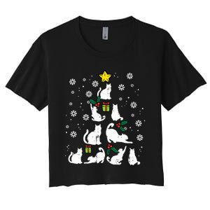 Cats Christmas Tree Cute Cat Lover Xmas Winter Women's Crop Top Tee