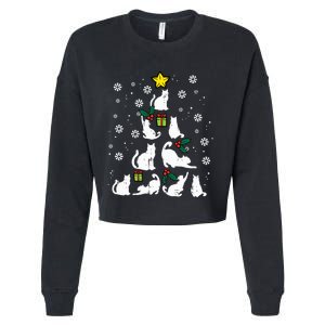 Cats Christmas Tree Cute Cat Lover Xmas Winter Cropped Pullover Crew