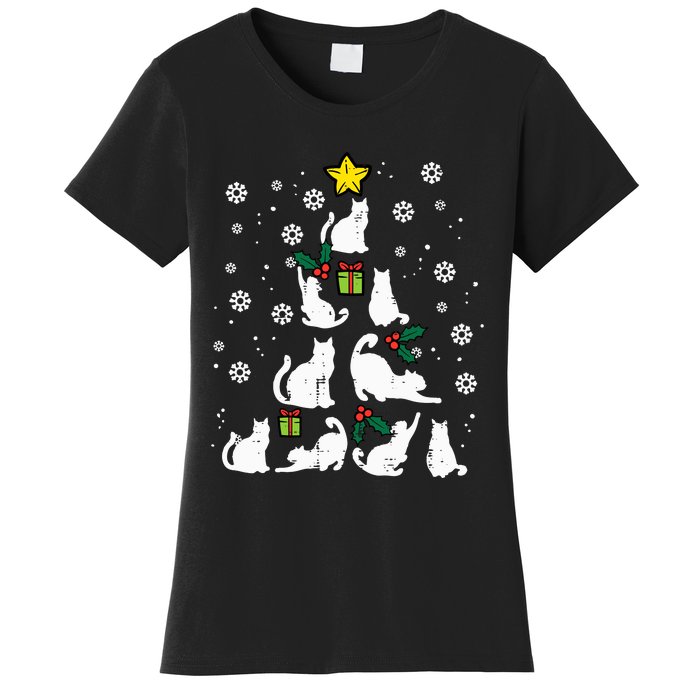 Cats Christmas Tree Cute Cat Lover Xmas Winter Women's T-Shirt