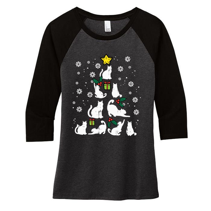 Cats Christmas Tree Cute Cat Lover Xmas Winter Women's Tri-Blend 3/4-Sleeve Raglan Shirt