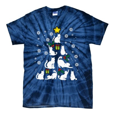 Cats Christmas Tree Cute Cat Lover Xmas Winter Tie-Dye T-Shirt