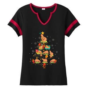 Capybara Christmas Tree Merry Christmas Animal Zookeeper Ladies Halftime Notch Neck Tee