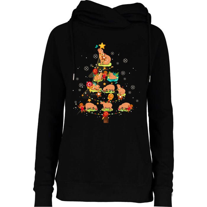 Capybara Christmas Tree Merry Christmas Animal Zookeeper Womens Funnel Neck Pullover Hood