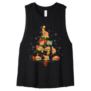 Capybara Christmas Tree Merry Christmas Animal Zookeeper Women's Racerback Cropped Tank