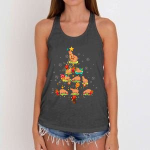 Capybara Christmas Tree Merry Christmas Animal Zookeeper Women's Knotted Racerback Tank