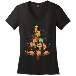 Capybara Christmas Tree Merry Christmas Animal Zookeeper Women's V-Neck T-Shirt