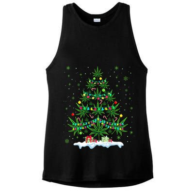 Cannabis Christmas Tree Xmas Funny Smoking Weed Marijuana Ladies PosiCharge Tri-Blend Wicking Tank