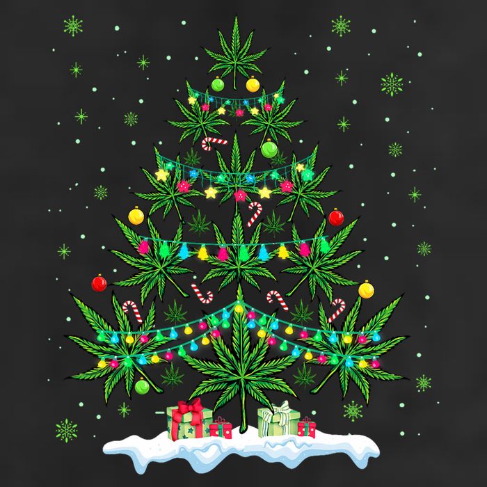 Cannabis Christmas Tree Xmas Funny Smoking Weed Marijuana 7 Panel Mesh Trucker Snapback Hat