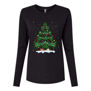 Cannabis Christmas Tree Xmas Funny Smoking Weed Marijuana Womens Cotton Relaxed Long Sleeve T-Shirt