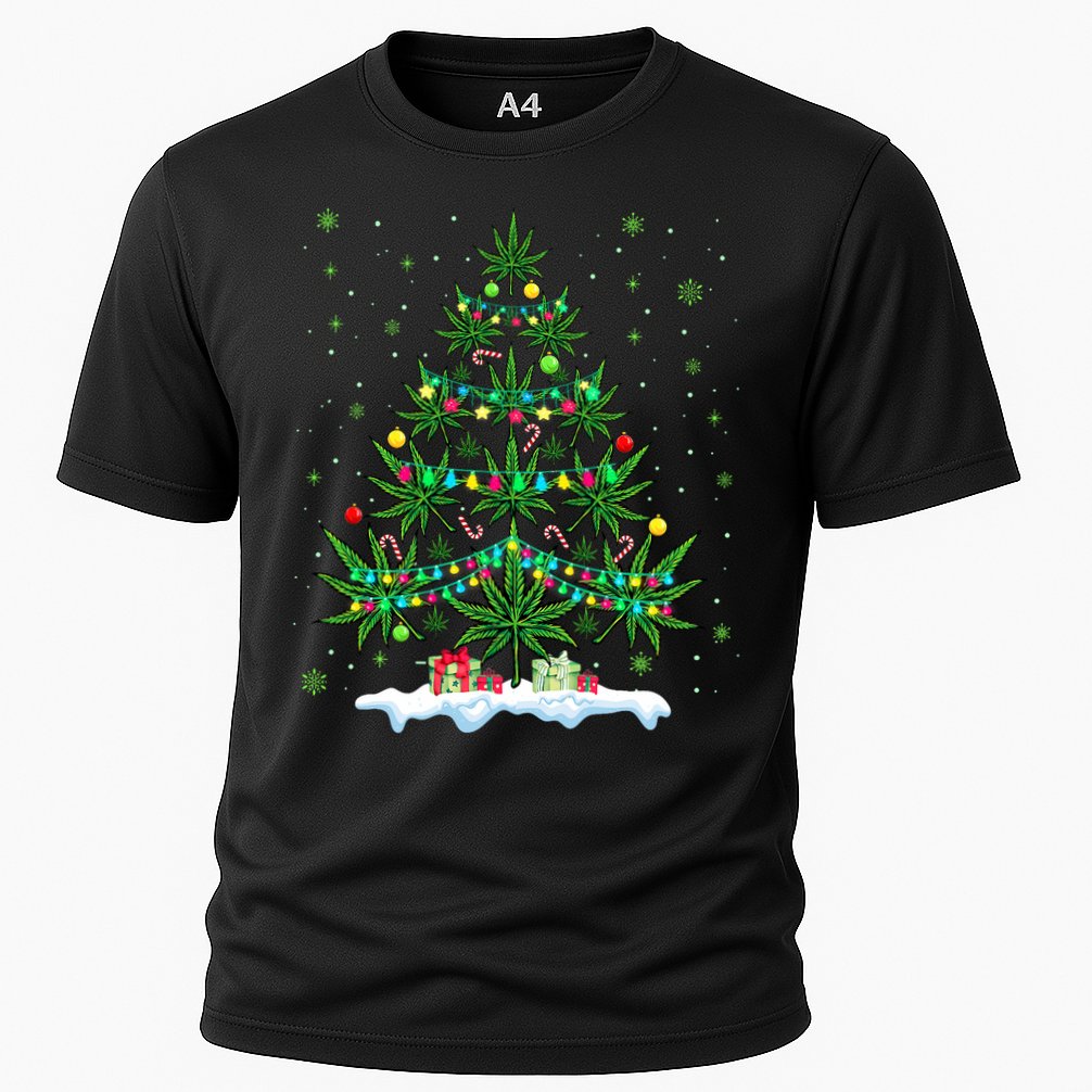 Cannabis Christmas Tree Xmas Funny Smoking Weed Marijuana Performance Shirt