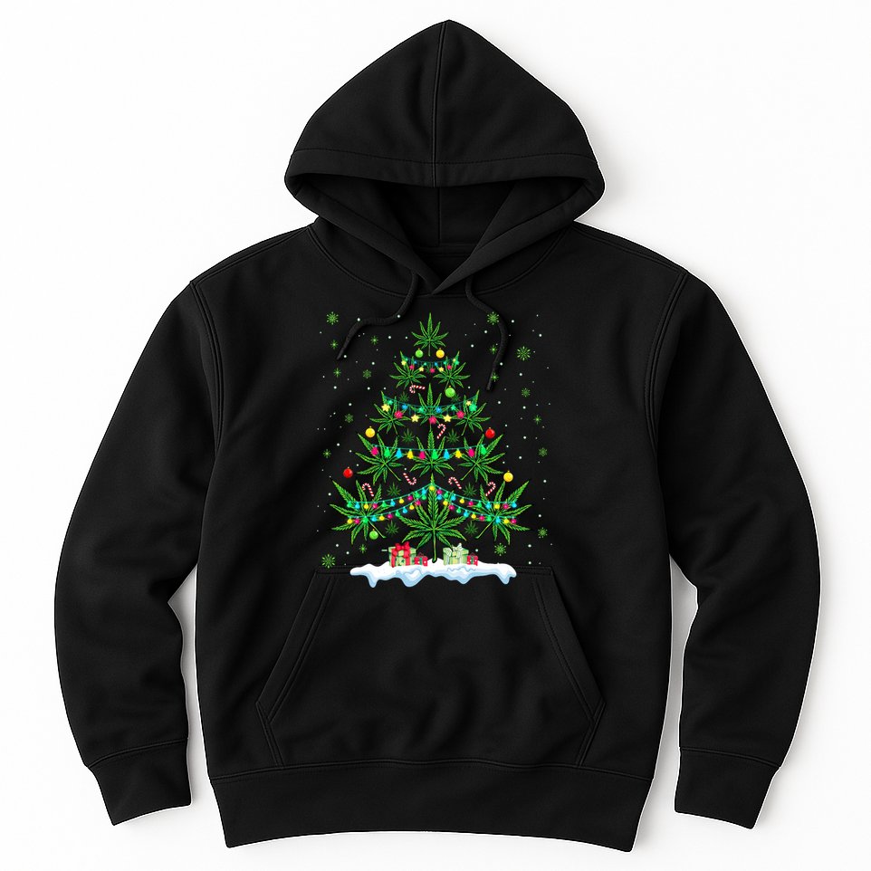 Cannabis Christmas Tree Xmas Funny Smoking Weed Marijuana Hoodie