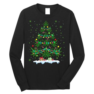 Cannabis Christmas Tree Xmas Funny Smoking Weed Marijuana Long Sleeve Shirt