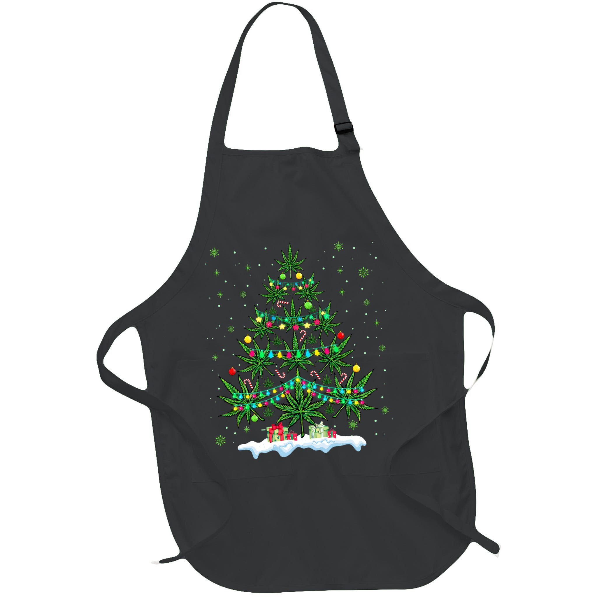 Cannabis Christmas Tree Xmas Funny Smoking Weed Marijuana Apron
