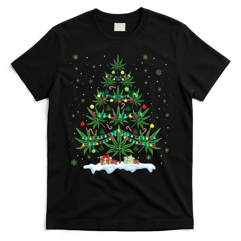 Cannabis Christmas Tree Xmas Funny Smoking Weed Marijuana T-Shirt
