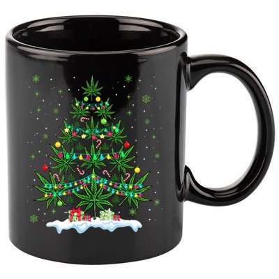 Cannabis Christmas Tree Xmas Funny Smoking Weed Marijuana 11oz C Handle Ceramic Mug