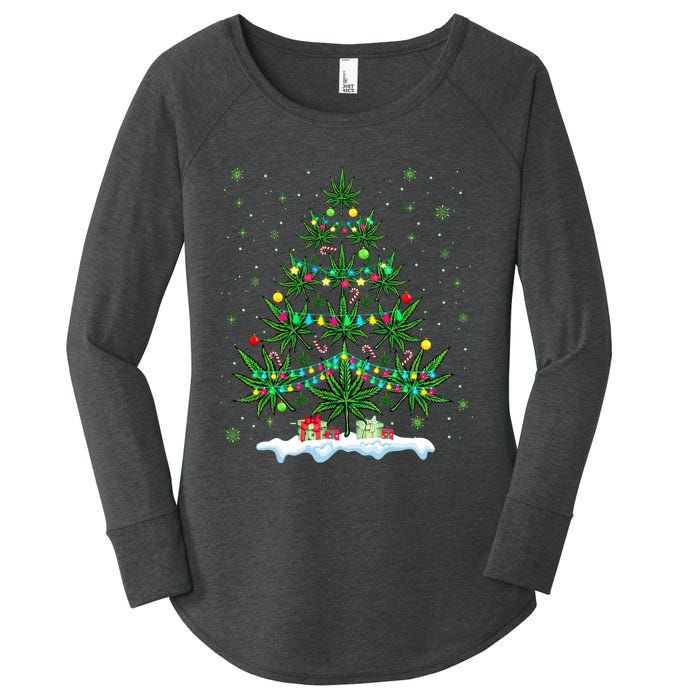 Cannabis Christmas Tree Xmas Funny Smoking Weed Marijuana Women's Perfect Tri Tunic Long Sleeve Shirt