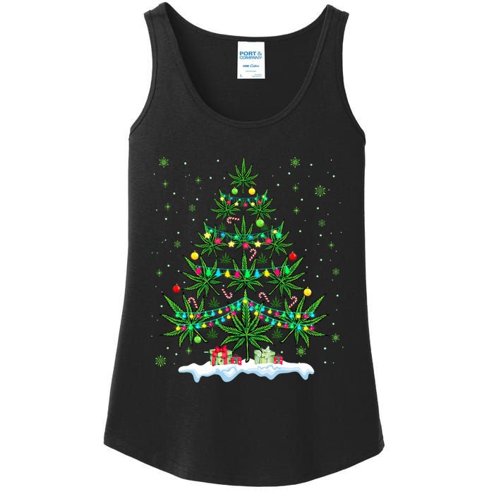 Cannabis Christmas Tree Xmas Funny Smoking Weed Marijuana Ladies Essential Tank