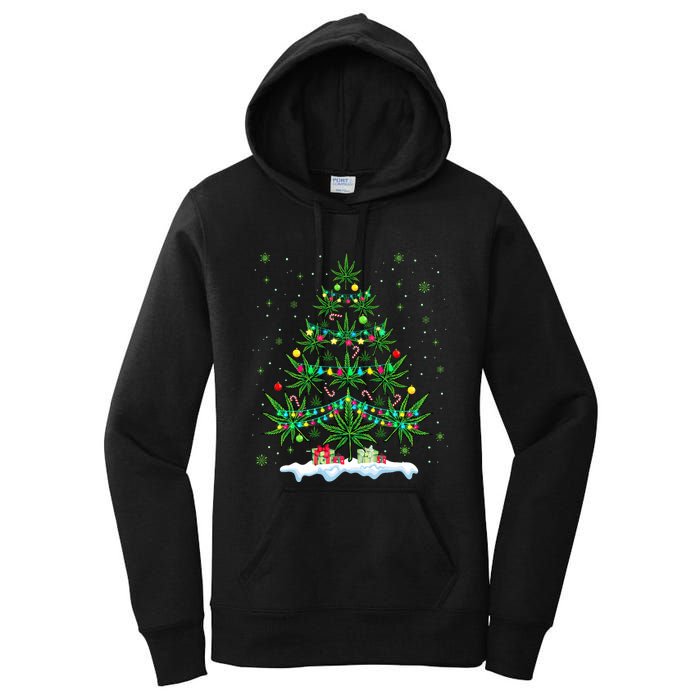 Cannabis Christmas Tree Xmas Funny Smoking Weed Marijuana Women's Pullover Hoodie