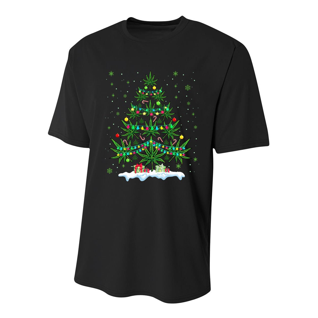 Cannabis Christmas Tree Xmas Funny Smoking Weed Marijuana Youth Performance Sprint T-Shirt