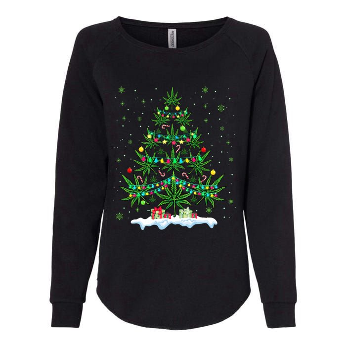 Cannabis Christmas Tree Xmas Funny Smoking Weed Marijuana Womens California Wash Sweatshirt