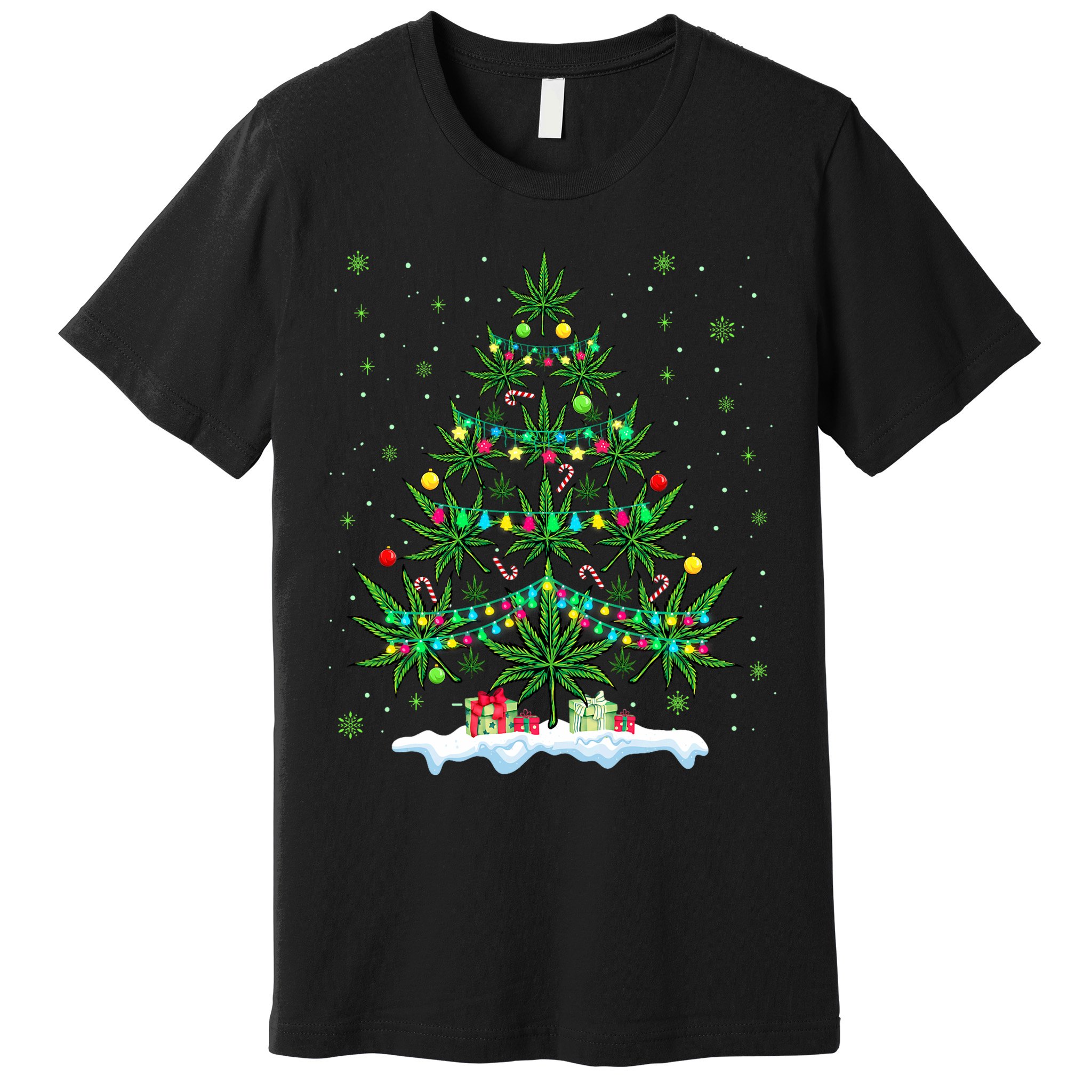 Cannabis Christmas Tree Xmas Funny Smoking Weed Marijuana Premium T-Shirt