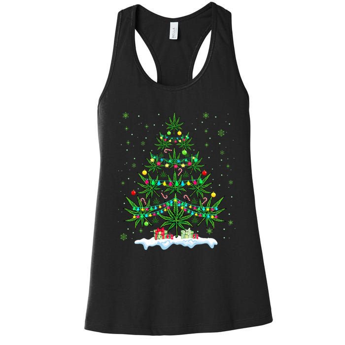 Cannabis Christmas Tree Xmas Funny Smoking Weed Marijuana Women's Racerback Tank