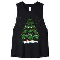 Cannabis Christmas Tree Xmas Funny Smoking Weed Marijuana Women's Racerback Cropped Tank