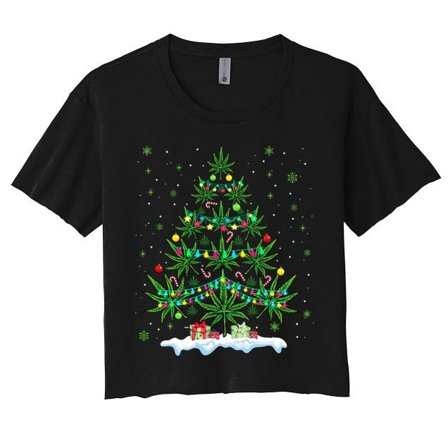 Cannabis Christmas Tree Xmas Funny Smoking Weed Marijuana Crop Top