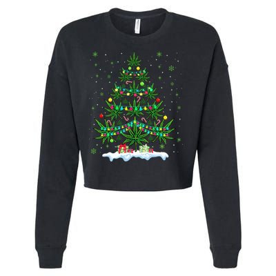 Cannabis Christmas Tree Xmas Funny Smoking Weed Marijuana Cropped Pullover Crew