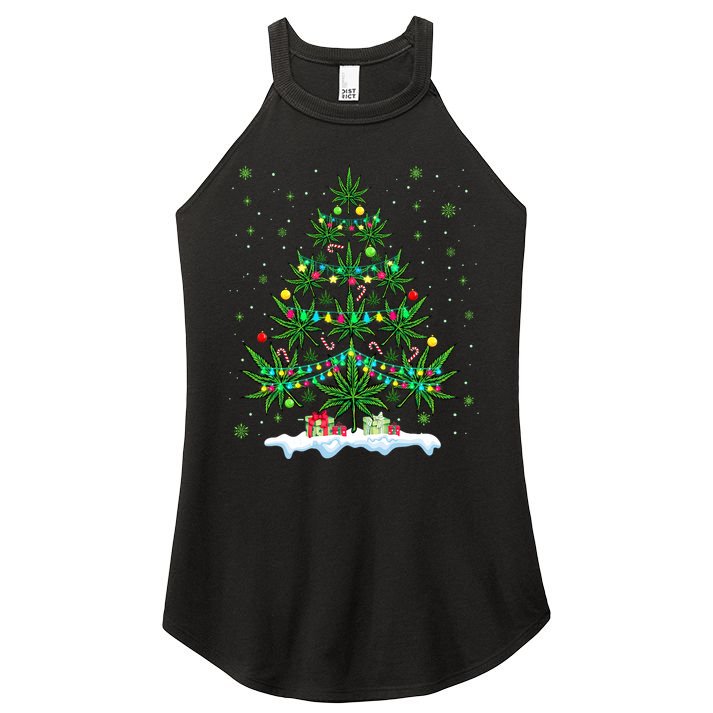 Cannabis Christmas Tree Xmas Funny Smoking Weed Marijuana Women's Perfect Tri Rocker Tank