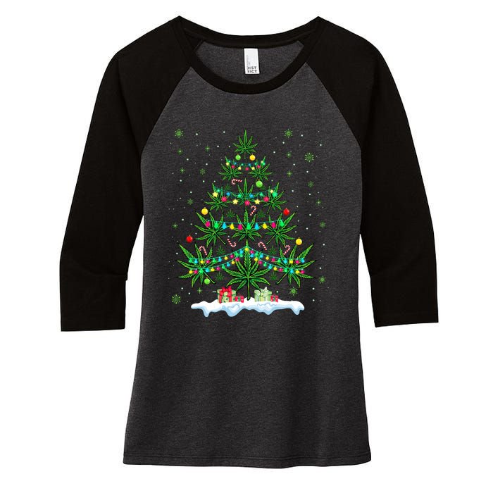 Cannabis Christmas Tree Xmas Funny Smoking Weed Marijuana Women's Tri-Blend 3/4-Sleeve Raglan Shirt