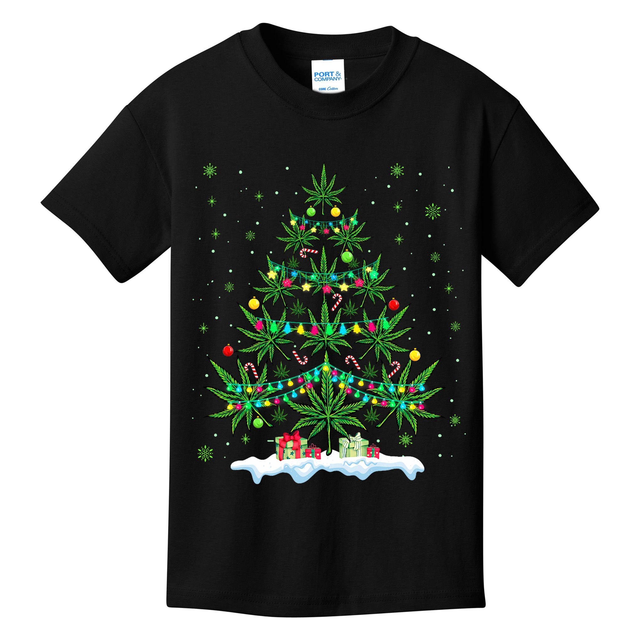 Cannabis Christmas Tree Xmas Funny Smoking Weed Marijuana Kids T-Shirt