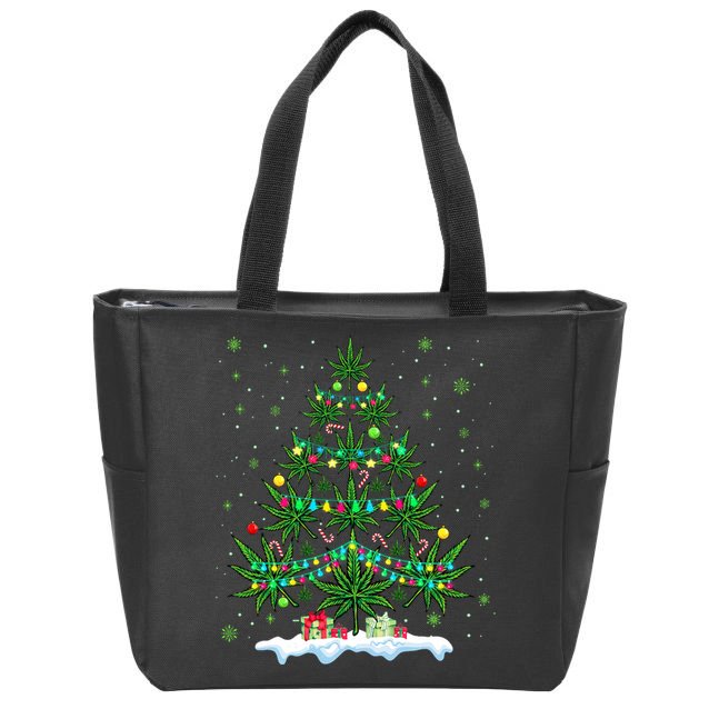 Cannabis Christmas Tree Xmas Funny Smoking Weed Marijuana Zip Tote Bag