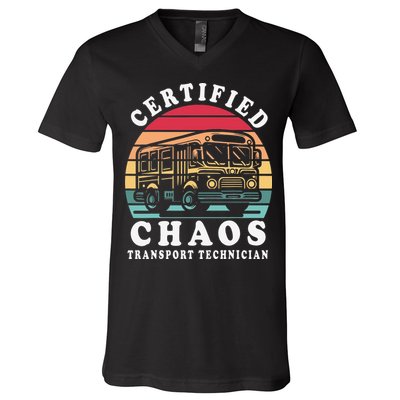 Certified Chaos Transport Technician Funny Driver School V-Neck T-Shirt