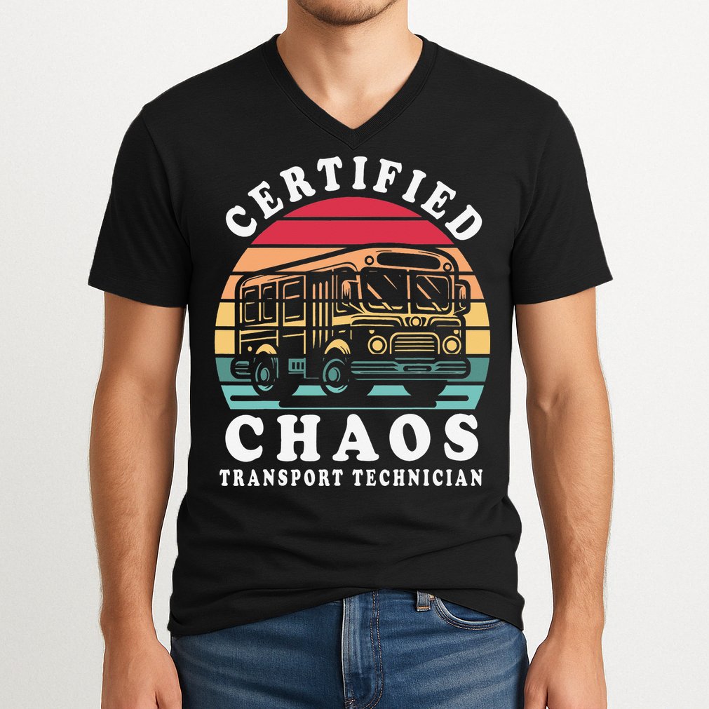 Certified Chaos Transport Technician Funny Driver School V-Neck T-Shirt