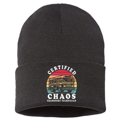 Certified Chaos Transport Technician Funny Driver School Sustainable Knit Beanie
