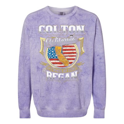 Colton California Usa Flag 4th Of July Colorblast Crewneck Sweatshirt